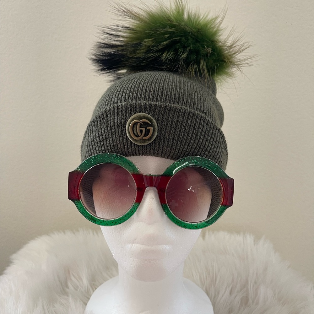 Army Green Winter Pom Pom Hat + 🎁🕶️